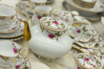 tea set with floral print