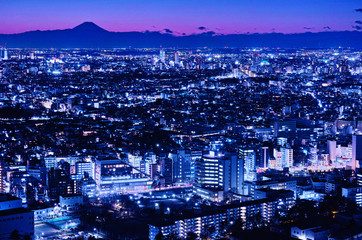Obraz premium 東京の夕暮れと富士山