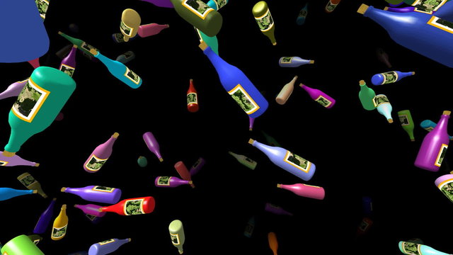 Flying bottles generated 3D video