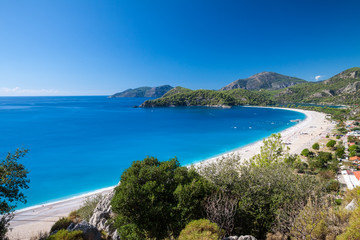 Oludeniz lagoon in sea landscape view of beach