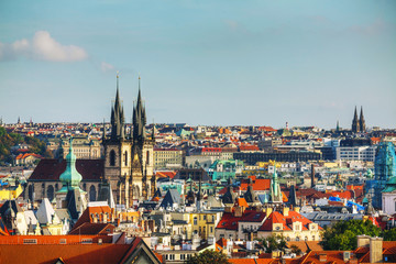 Obraz premium Aerial view of Prague on a sunny day
