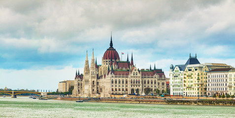 Naklejka premium Panorama of Parliament building in Budapest