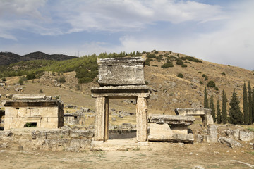 Fototapeta na wymiar Ruins of the ancient city of Hierapolis spring time,Turkey
