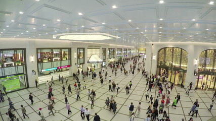 People in an underground shopping mall in Osaka, Japan