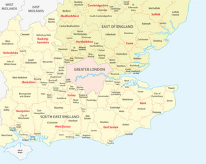 Fototapeta premium Mapa administracyjna południowo-zachodniej Anglii