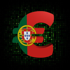 Euro symbol with Portugal flag on hex code illustration