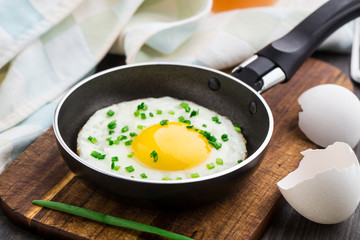 Fried egg in a small pan