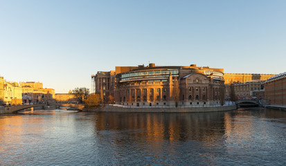 Swedish Parliament building or Rosenbad in evening sun