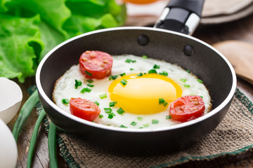 Fried egg in a small pan