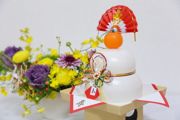 鏡餅と花