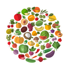 Cartoon vegetables and fruits