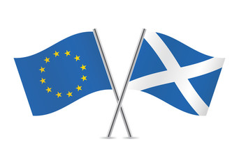 Scottish and European Union flags. Vector illustration.