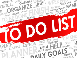 Word cloud of TO DO LIST related items, vector background