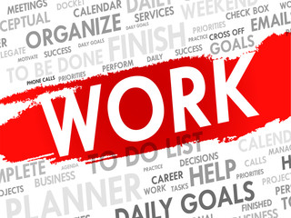 Word cloud of WORK related items, vector background