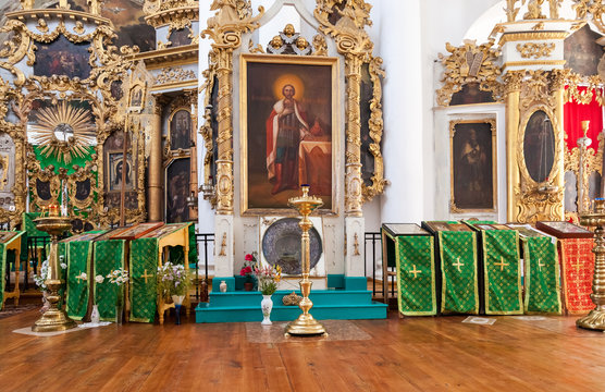 Interior of the orthodox church in Mlevo village, Russia