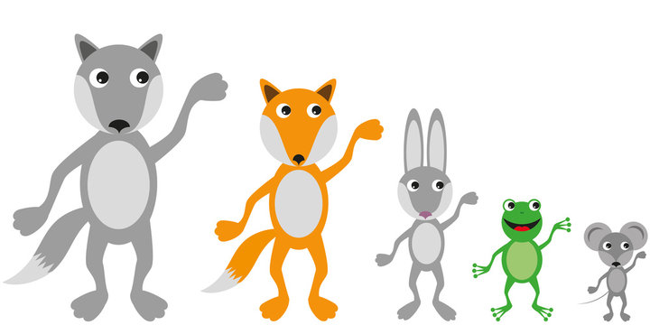 wild forest animals in the style of a flat on a white background