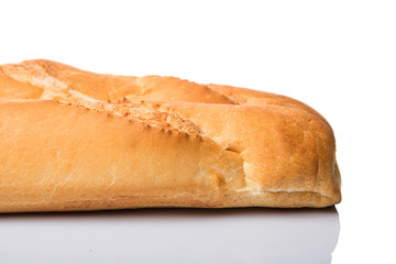Fresh French baguette close up view