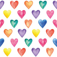 Vector watercolor hearts, seamless pattern. Valentine Day.