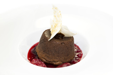 poppy seed dessert with ice cream on white background