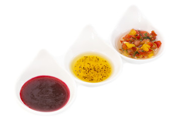 sauces on a white background in the restaurant