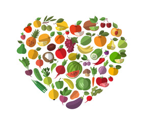 Food, heart. Vegetables and fruit set of icons