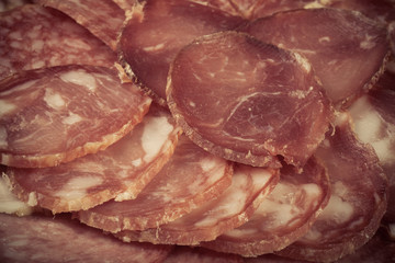 The background - detail of sliced salami