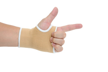 Man hand with wrist-support protection on white background, body