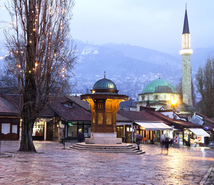 Sarajevo, old town, historical fountain