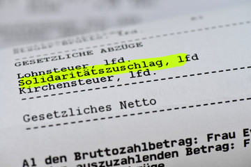 Solidaritätszuschlag, Soli, Einkommen, Gehaltsabrechnung, Abzüge