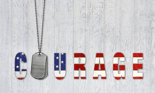 military dog tags with flag for courage
