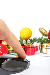 Computer mouse with gift boxes and finery