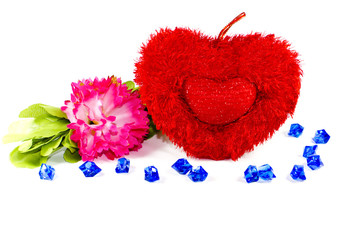 Rote Liebesherze mit Blume und Blauen Steinen