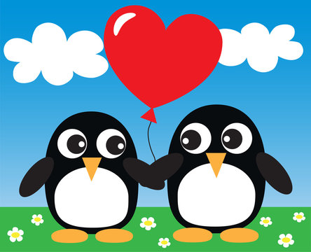 two sweet penguins in love