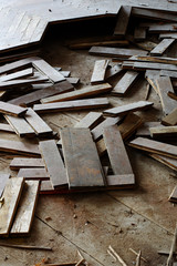 wooden parquet floor crumbled