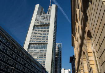 Obraz premium Dynamic skyscrapers in the centre of Frankfurt City, Germany