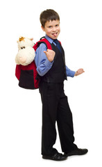 boy in suit with backpack