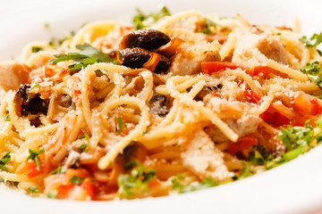 pasta with meat and mushrooms