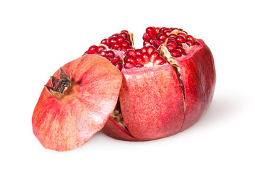 Broken Bright Ripe Juicy Pomegranate With Lid Near