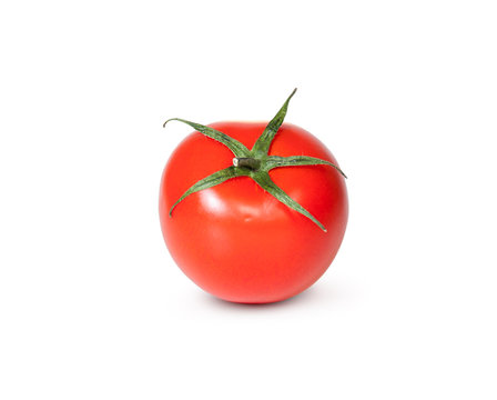 One Fresh Red Tomato With Green Stem