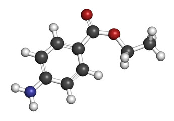 Benzocaine local anesthetic drug molecule.