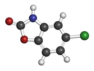 Obraz premium Chlorzoxazone muscle relaxant drug molecule. 