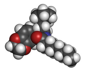 Eliglustat Gaucher's disease drug molecule. 