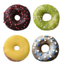 Delicious donuts collage, isolated on white