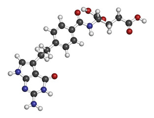 Pemetrexed lung cancer drug molecule.