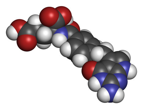 Pemetrexed lung cancer drug molecule. 