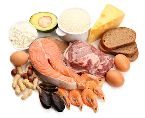 Food high in protein isolated on white