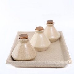 Classic spa clay bottles with cork.