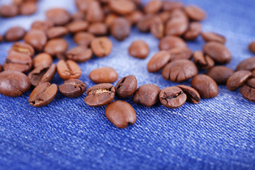 Coffee beans on the jeans background