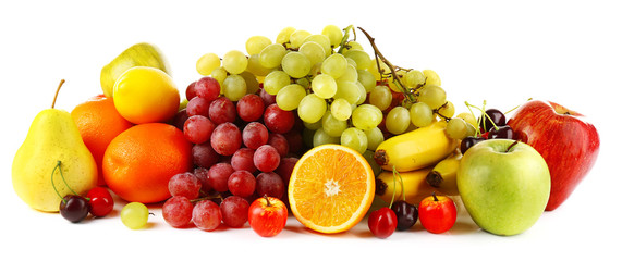 Ripe fruits isolated on white background