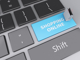 Fototapeta premium 3d Shopping bag on computer keyboard. Online shopping concept.